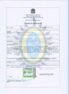 Certificado de Registro - Ministério da Defesa e Exército Brasileiro