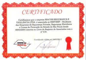 Certificado de associação ao SESVESP