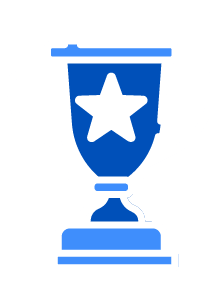 Ícone referência no mercado - Desenho gráfico de troféu com uma estrela centralizada.